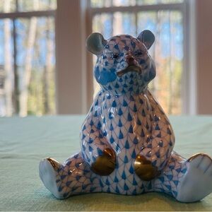 Herend Blue and Gold Ceramic Bear